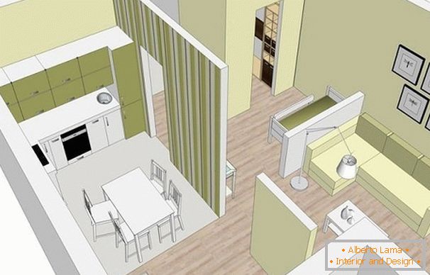 Layout di un appartamento con aree funzionali