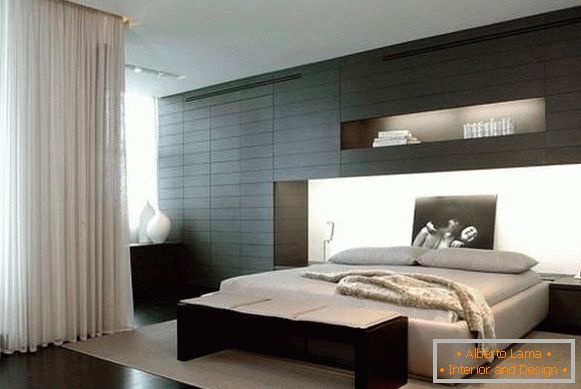 Design della camera da letto in stile moderno con elementi neri