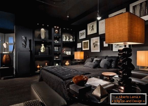 Camera da letto alla moda in nero