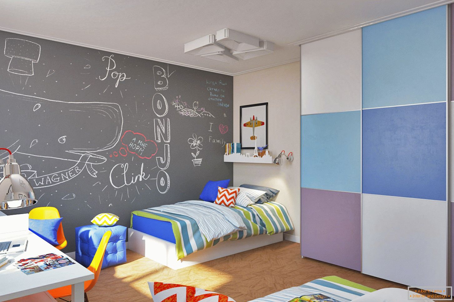 Progettazione di una camera per bambini per due bambini