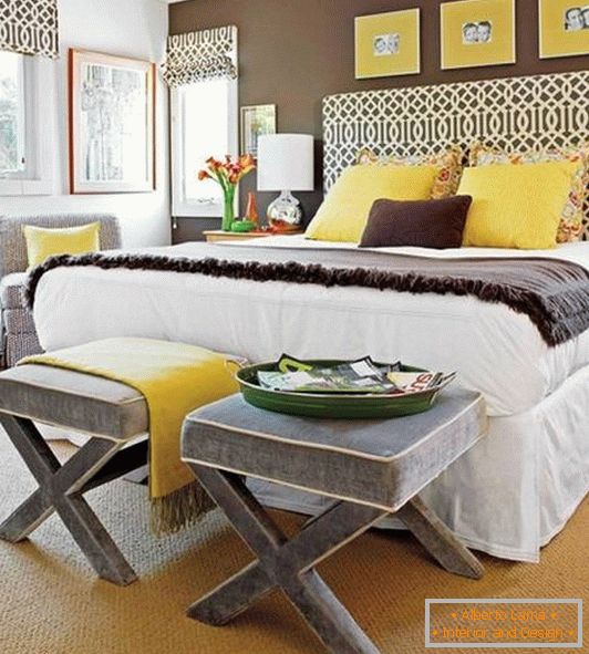 Decorazione della camera da letto con decorazioni gialle