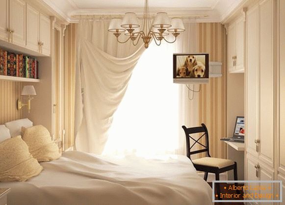 Bello interiore della camera da letto in colori pastello