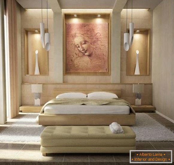 Design ispirato della camera da letto con luci scolpite