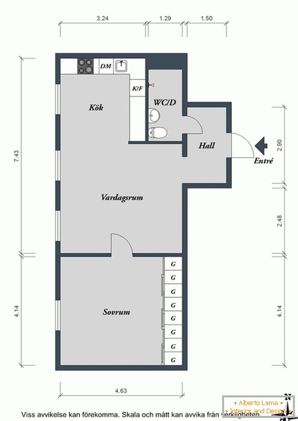 Il piano di un piccolo appartamento in Svezia