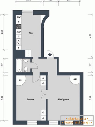 Interno di un bilocale in stile scandinavo a Stoccolma