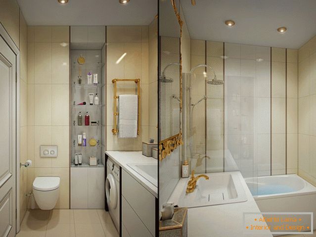 Interno di un piccolo bagno combinato con un bagno