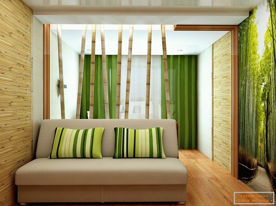 Bauli di bambù dietro il divano
