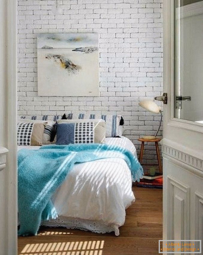 Sfondi di mattoni bianchi all'interno спальне, фото 16
