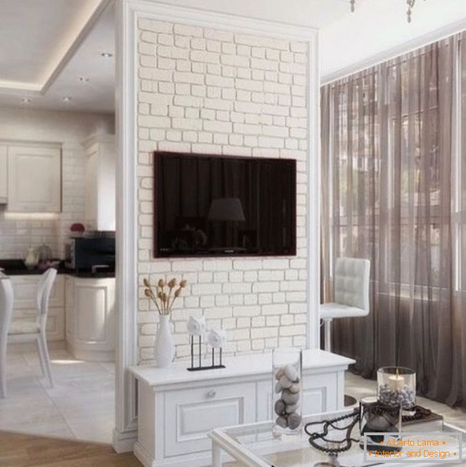 Muro di mattoni bianchi in cucina, фото 19