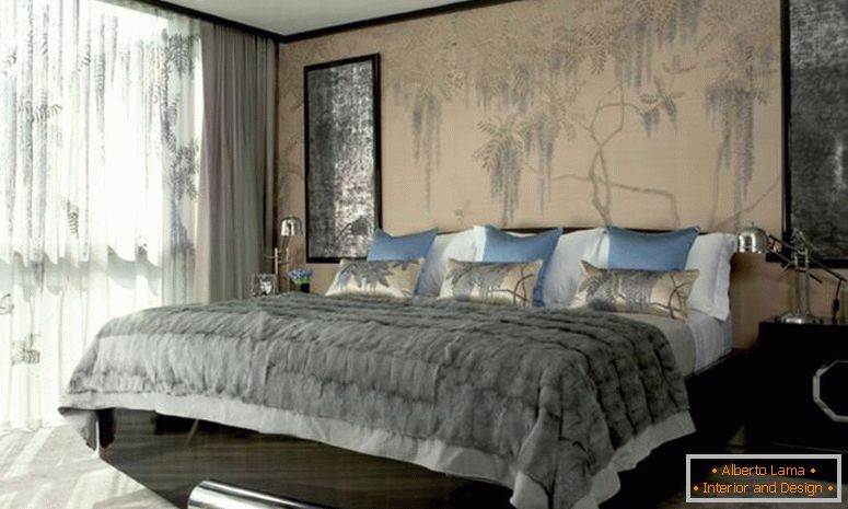 beige-wallpaper-per-camera da letto-con-grigio-dipinti