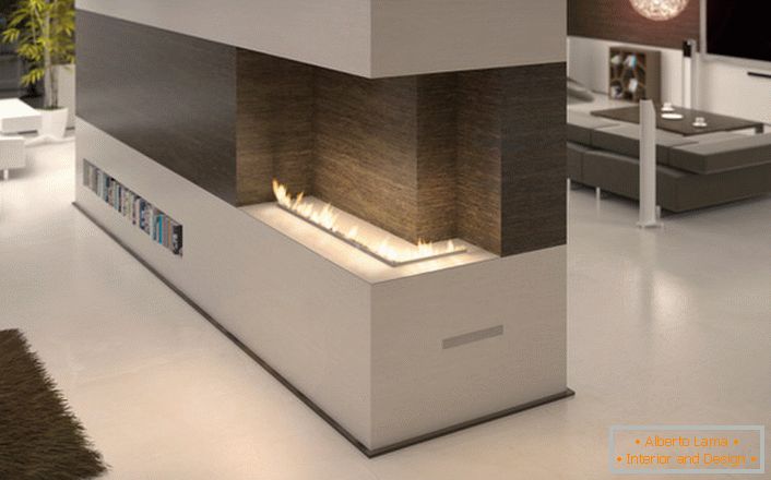 Il design del camino bio a tubi flare consente al progettista di posizionare in modo ergonomico il caminetto all'interno del soggiorno.