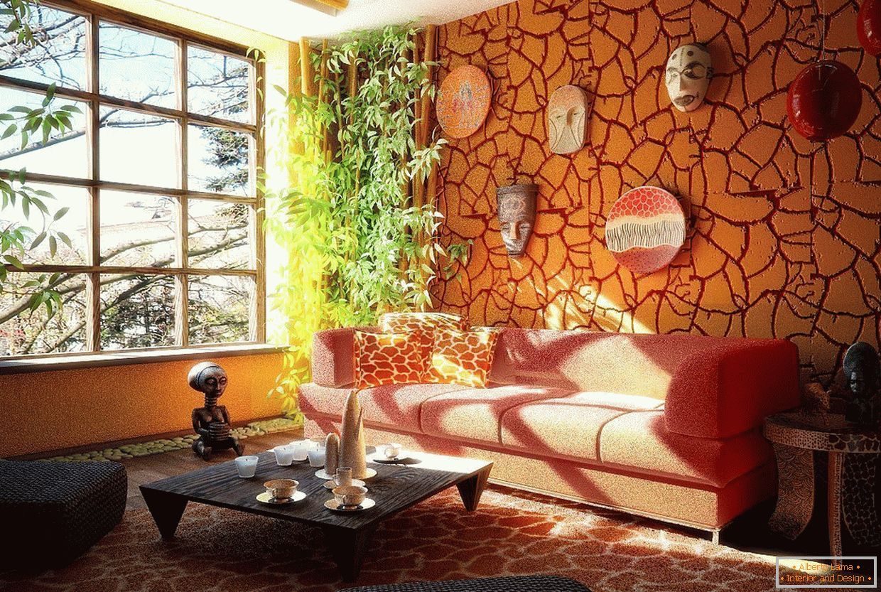 Intonaco decorativo arancione в дизайне гостиной