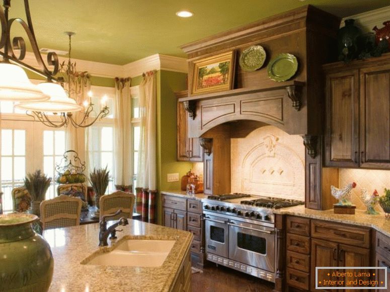 awesome-francese-paese-cucina-interior-casa-design-con-marrone-legno-cucina-chic-idee-on-the-wall cabinet-e crema-marmo-piedistallo-on-the-table-anche- crema-tessuto-tenda-on-the-window-con-francese