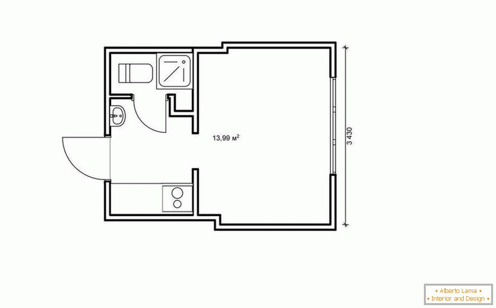 Piano appartamento-studio da 14 a 25 metri quadrati. m.