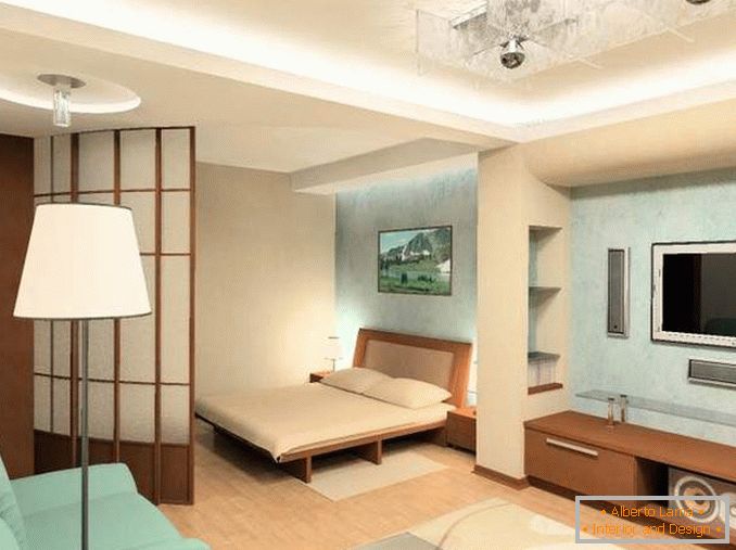 Progetto di 1 appartamento a Khrushchev - foto di una stanza con un letto