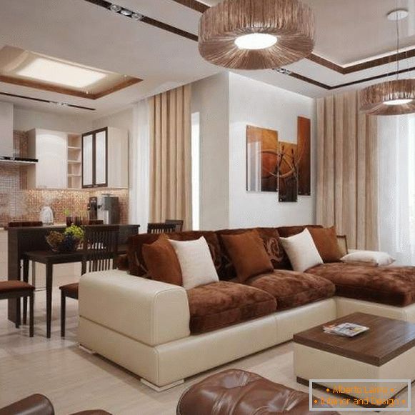 Design moderno soggiorno in una casa privata di colore bianco e marrone