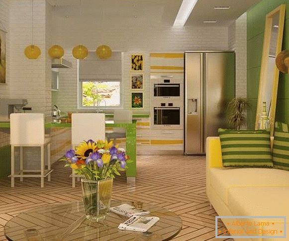Design della cucina del soggiorno in una casa privata in stile moderno - idee del 2017