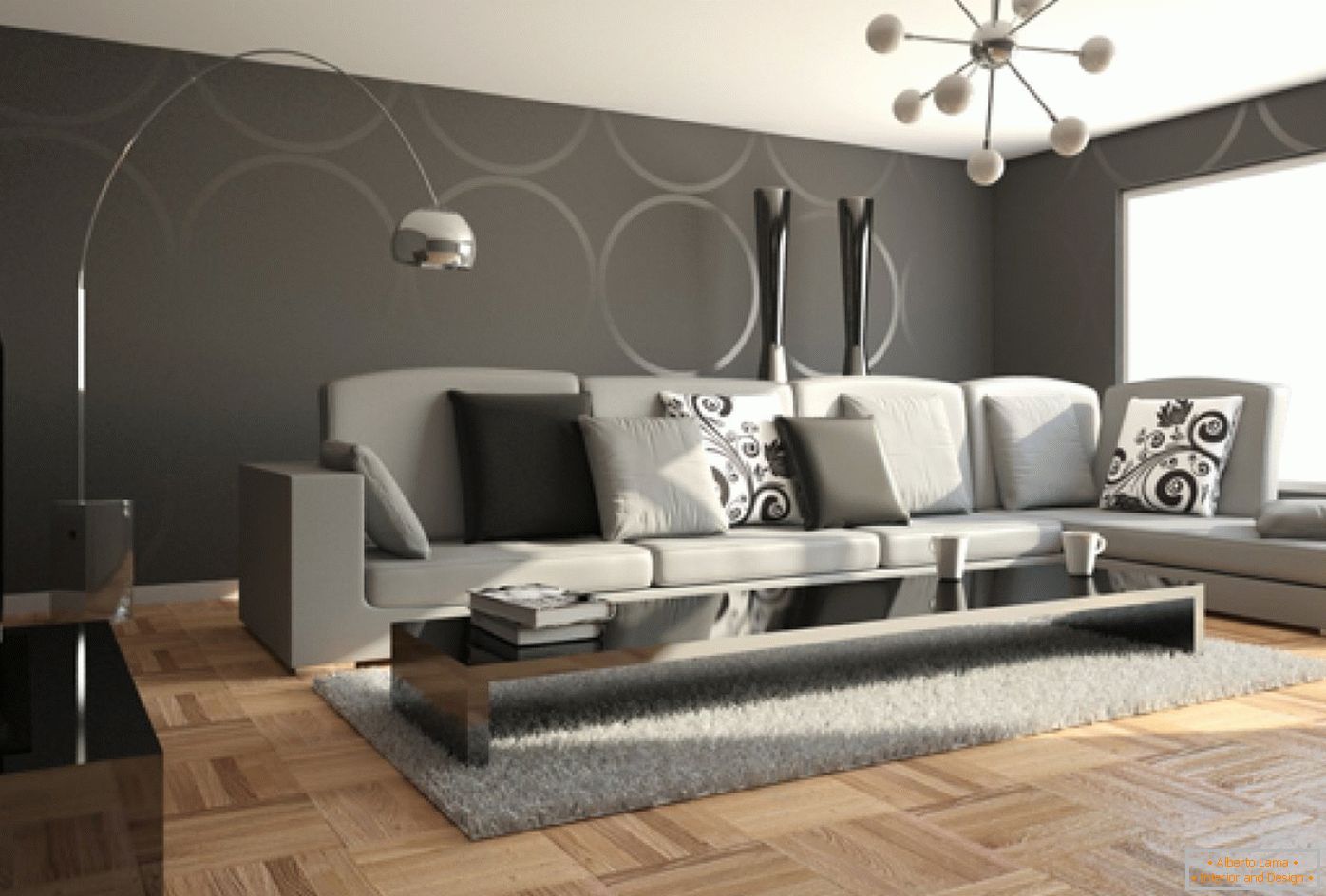 Parquet sul pavimento del soggiorno in stile minimalista