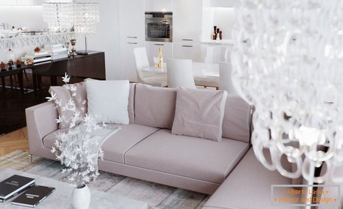 Design lussuoso e glamour della camera degli ospiti nello stile art deco con un'illuminazione opportunamente selezionata. Stile art deco