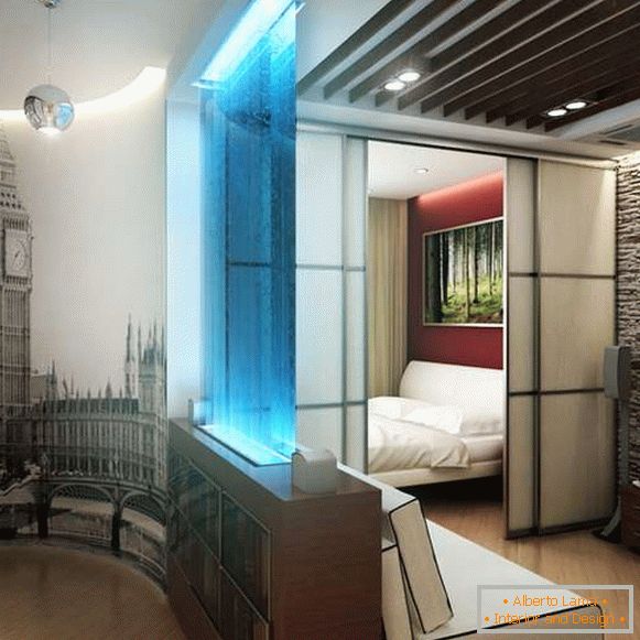 Interior design di un appartamento di 40 mq con pareti scorrevoli