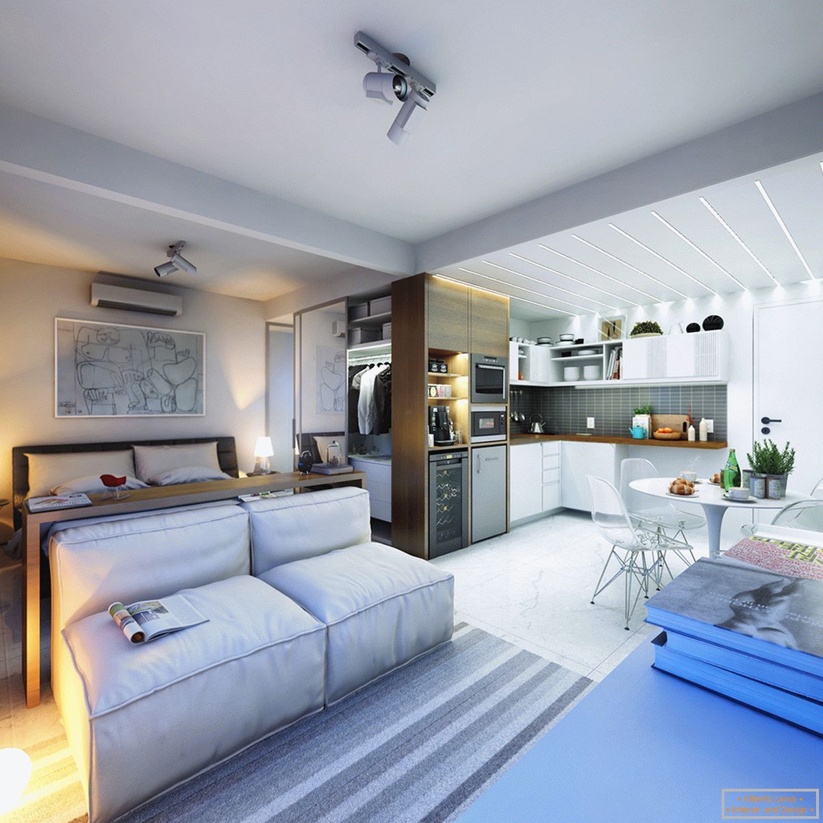 Design di un piccolo appartamento dai colori vivaci