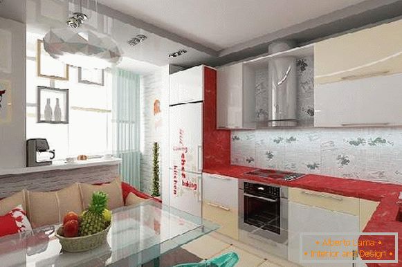 design della cucina con balcone e divano foto, foto 33