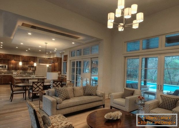 cucina design soggiorno con finestre panoramiche фото