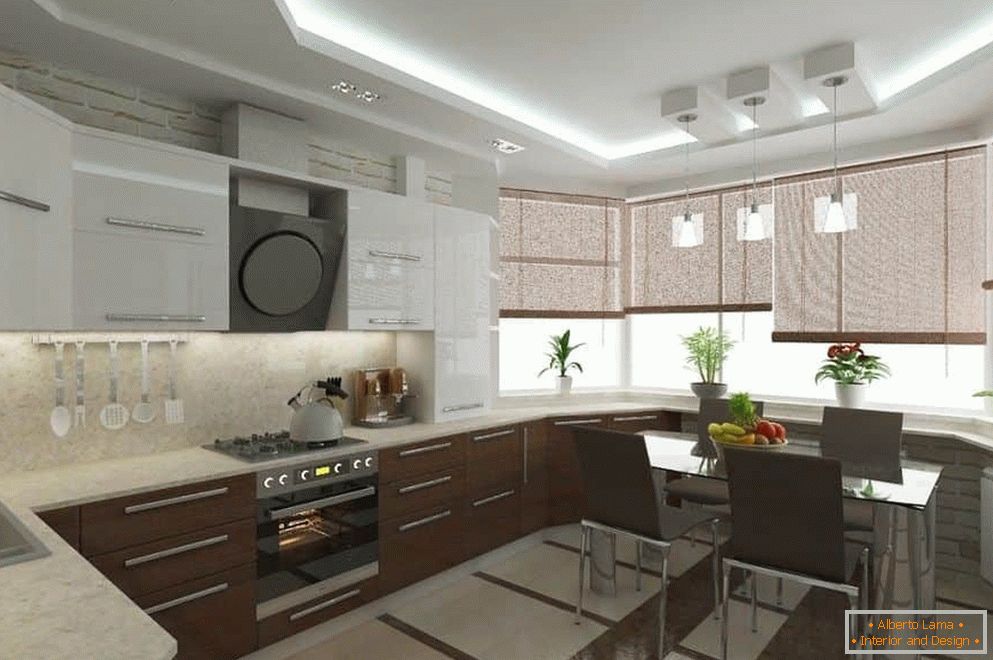 Progettazione del design della cucina con un bovindo in un condominio