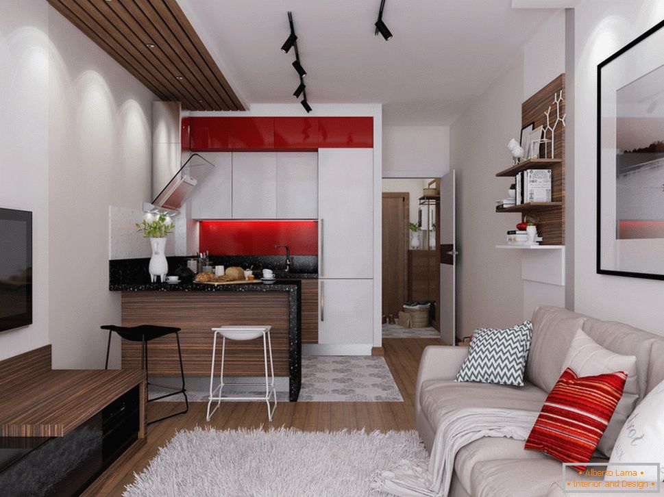 Appartamento di design 30 mq. M. m con accenti rossi