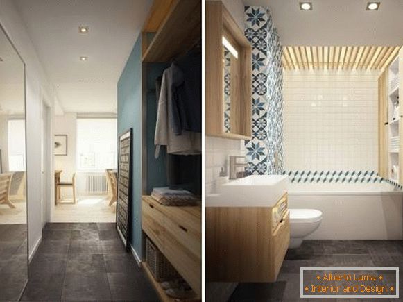 Foto di un'anticamera e un bagno nel design di un appartamento di 40 mq