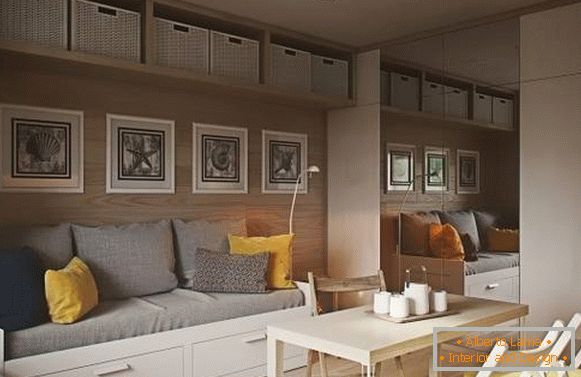 Interior design minimalista di un monolocale di 40 mq