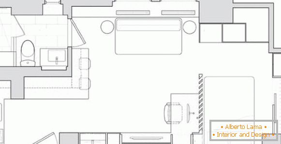 Progetto di appartamenti di design di 40 mq. M - uno schema di camere