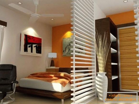 Design di un monolocale - come separare la camera da letto con una partizione