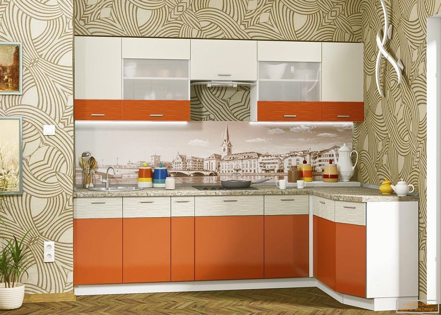 Cucina compatta in colore arancione