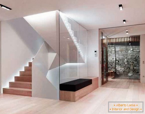 disegno del corridoio in una casa privata con una scala, foto 19