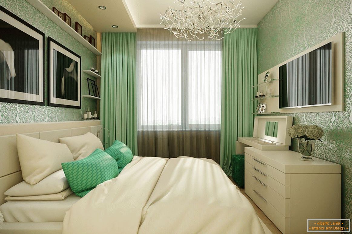Camera da letto nei colori beige-verde