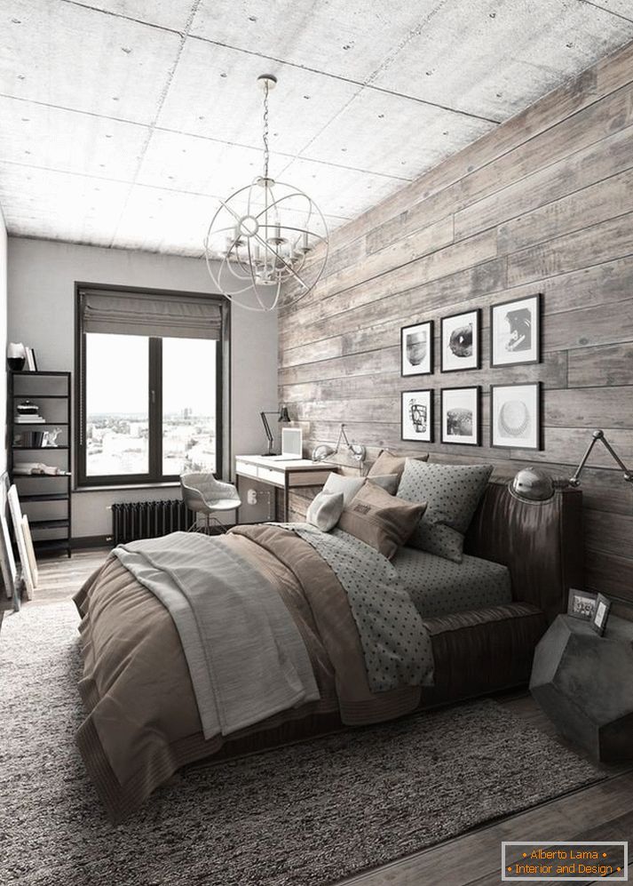 Design della camera da letto in stile loft