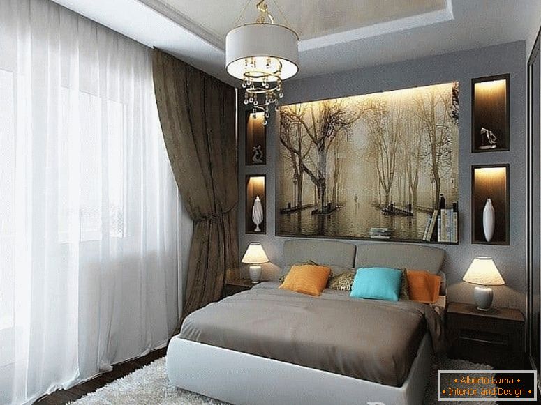 Design moderno della camera da letto di 13 metri quadrati