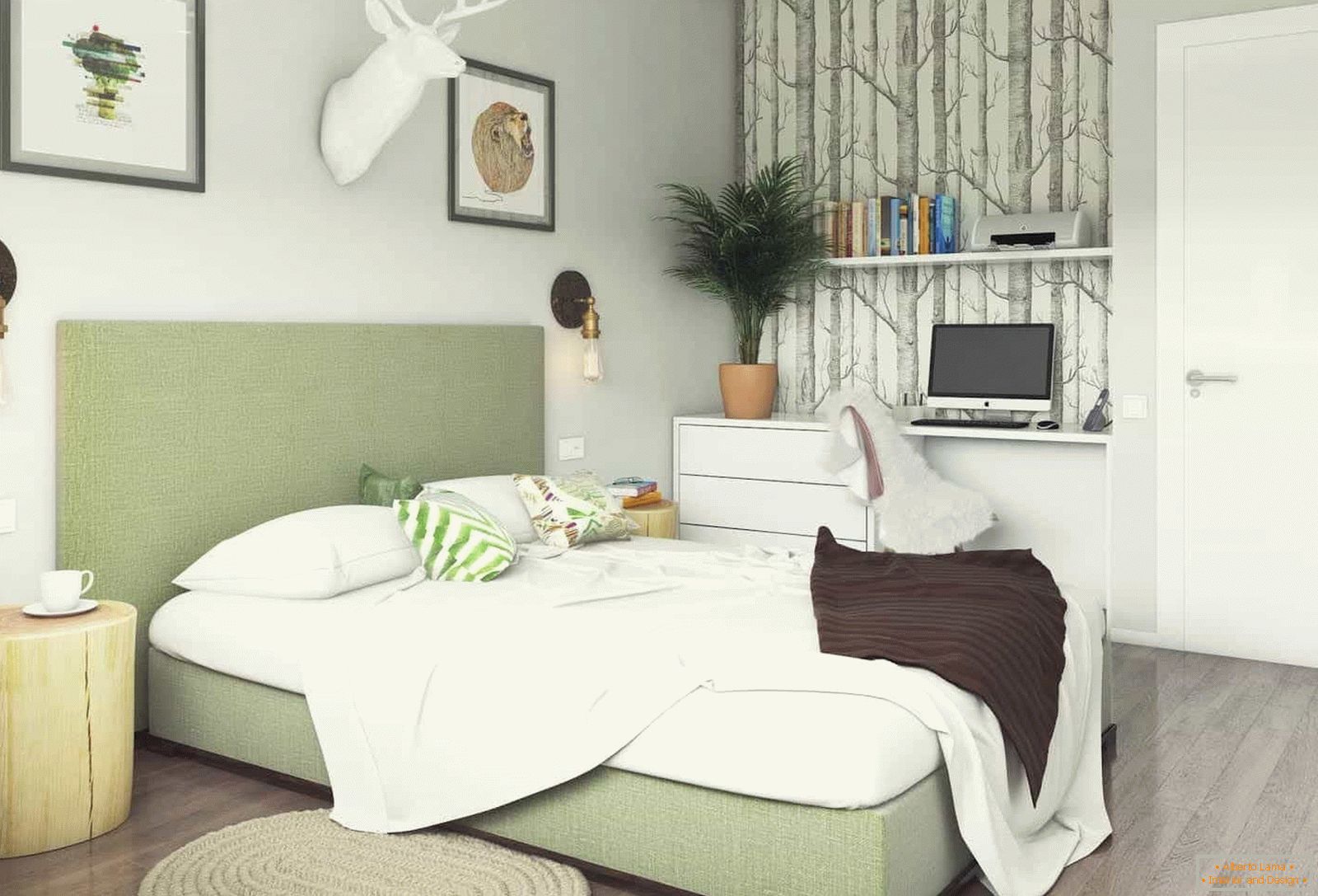Design della camera da letto delicato di 13 mq