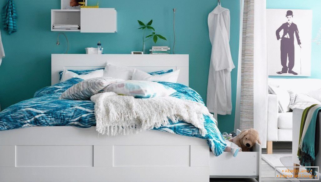 Design della camera da letto nei colori turchesi