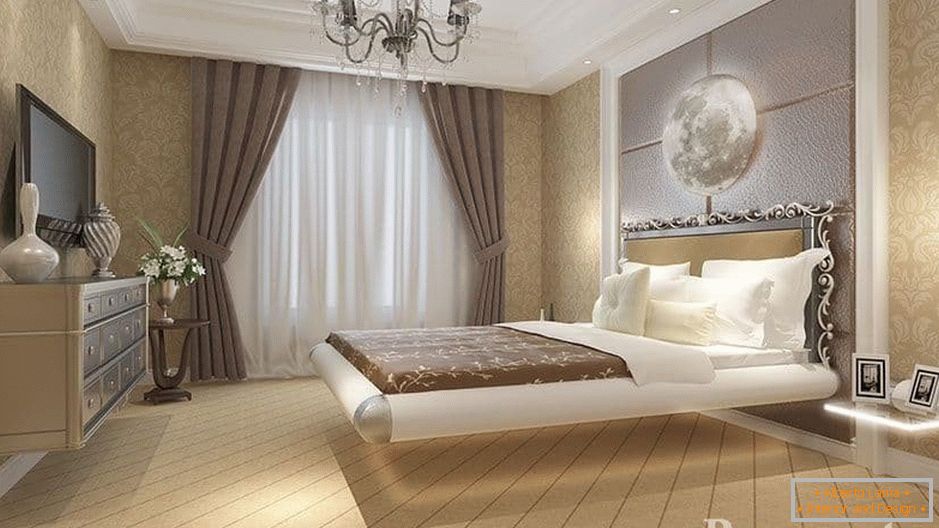 Un letto galleggiante sopra la camera da letto in una camera da letto in stile classico