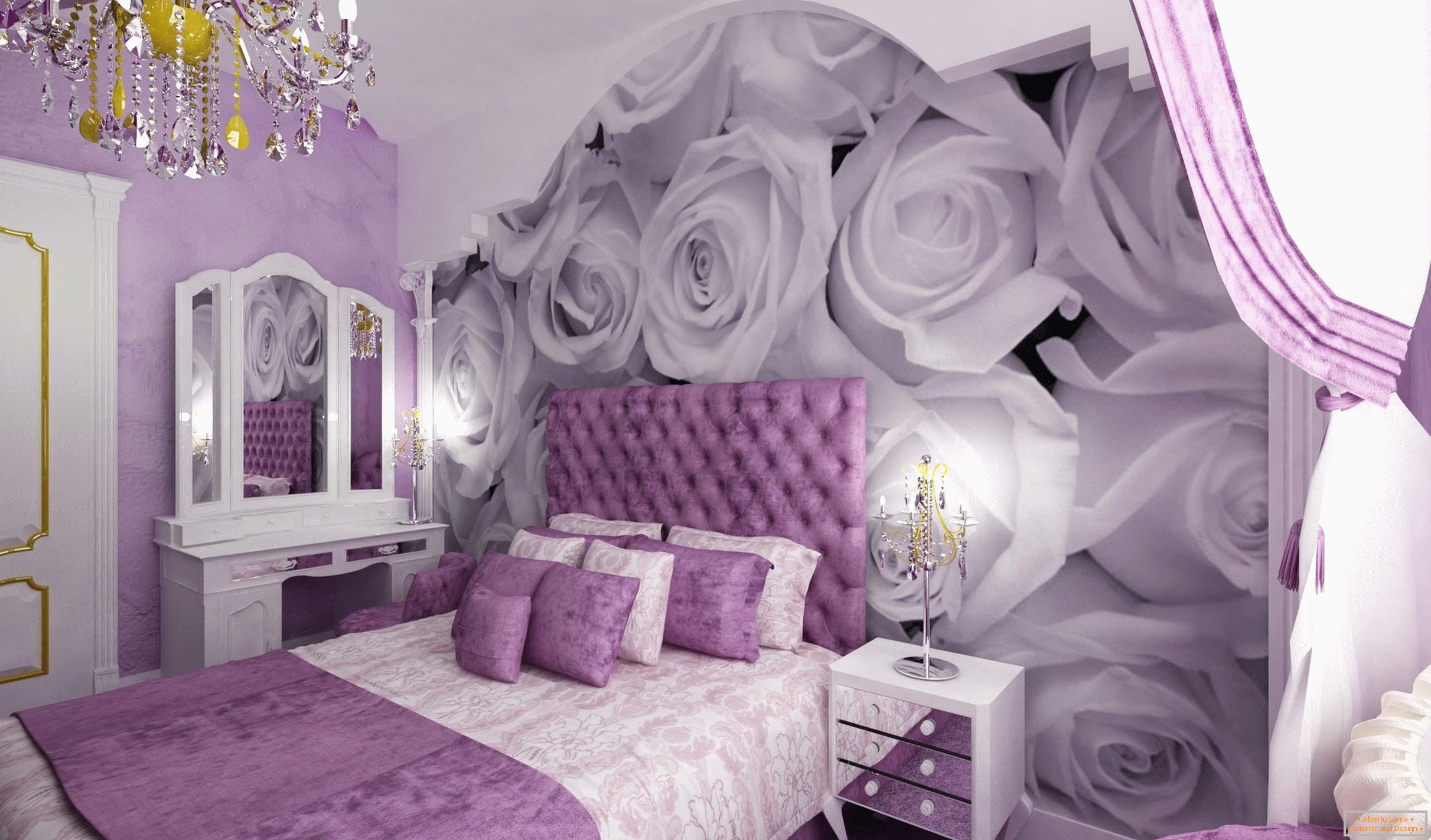 Rose sul muro della camera da letto