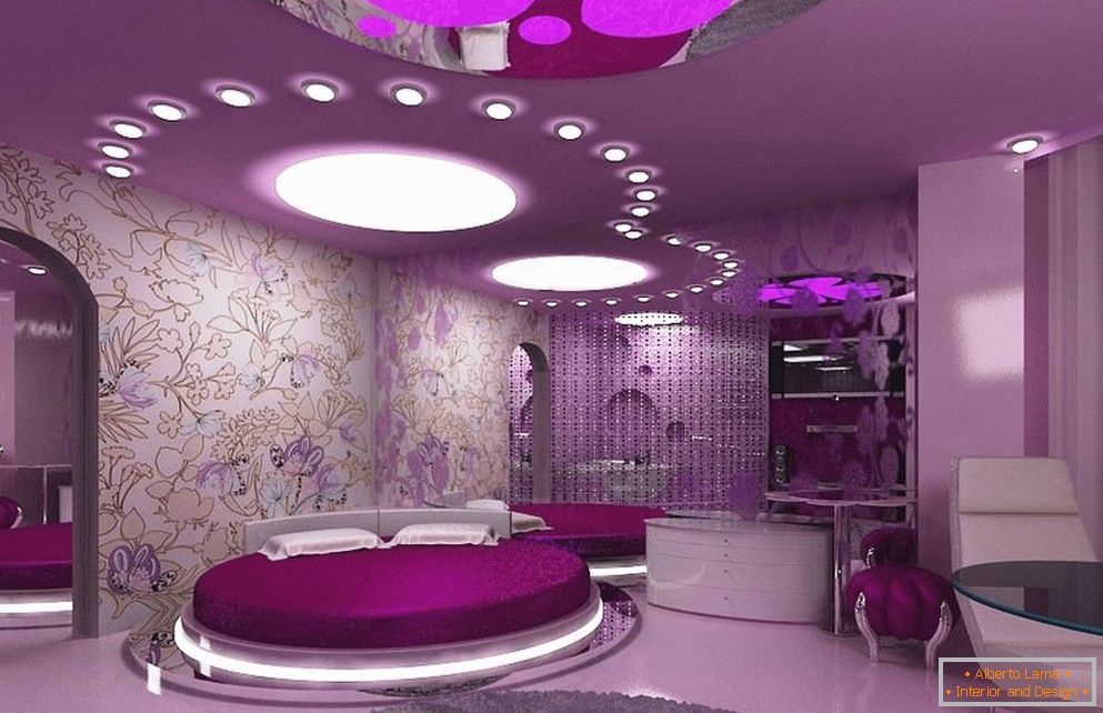 Camera da letto viola in stile moderno