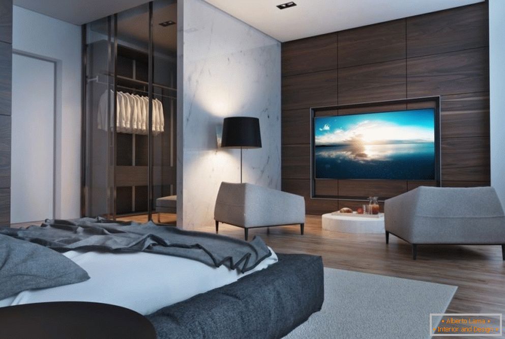 Design della camera da letto in stile high-tech