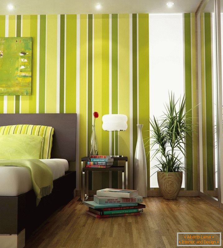 Camera da letto verde a strisce