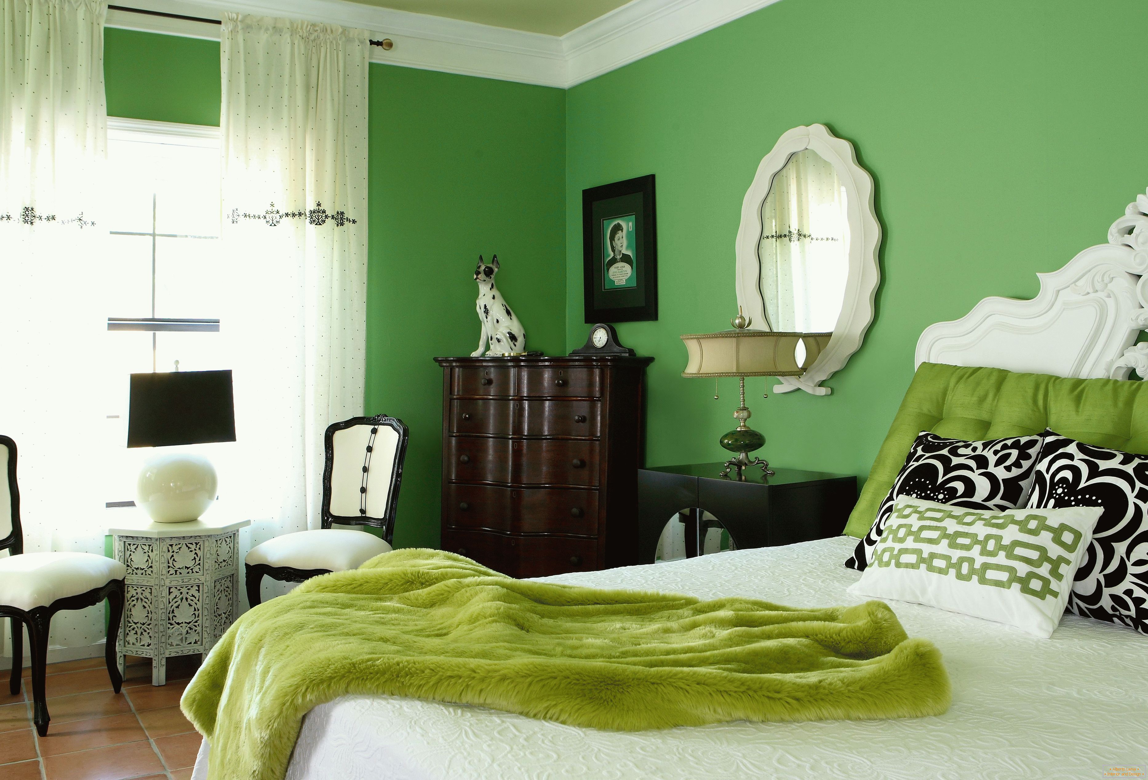 Camera da letto nei colori verdi