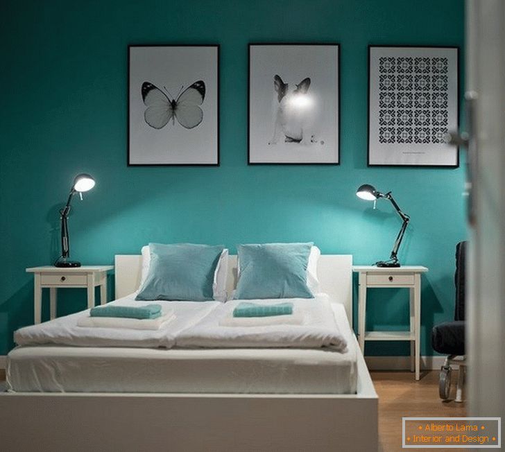 Smeraldo nel design della camera da letto