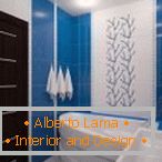 La combinazione di bianco e blu nel design del bagno