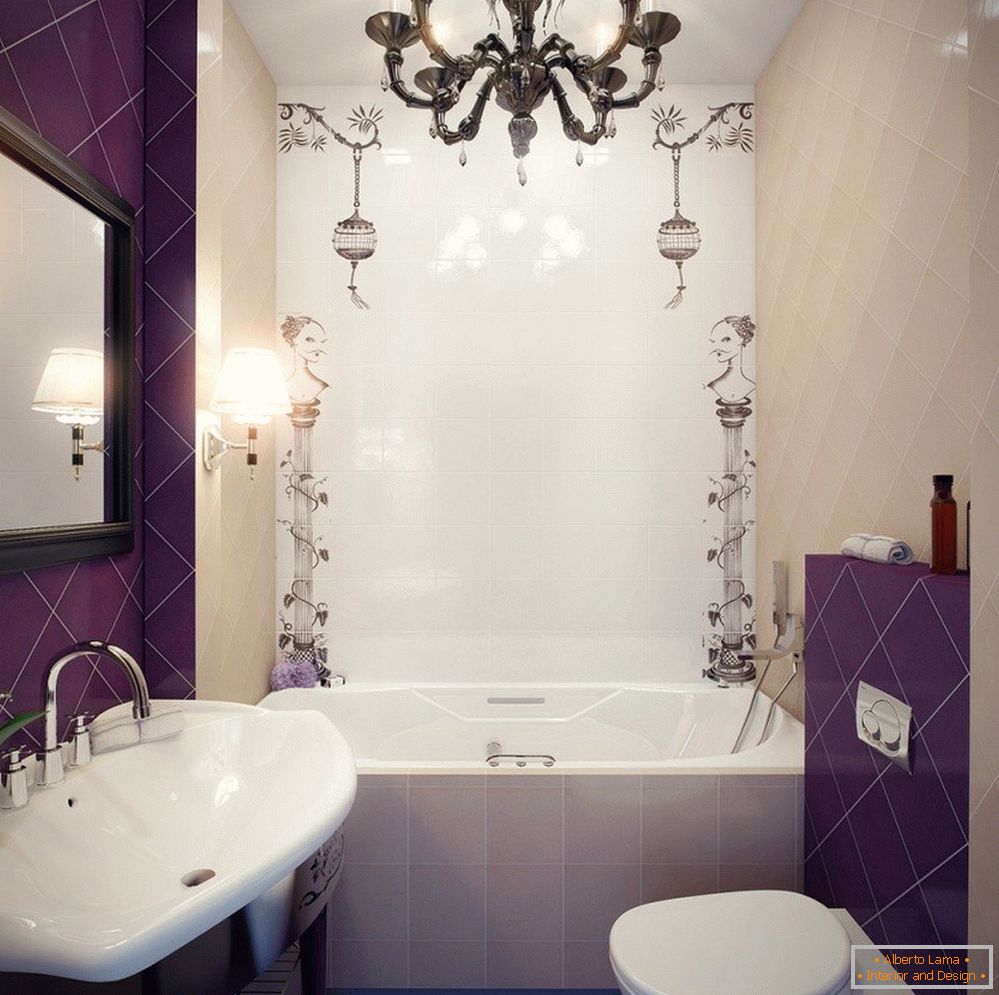Finire un bagno stretto con piastrelle viola