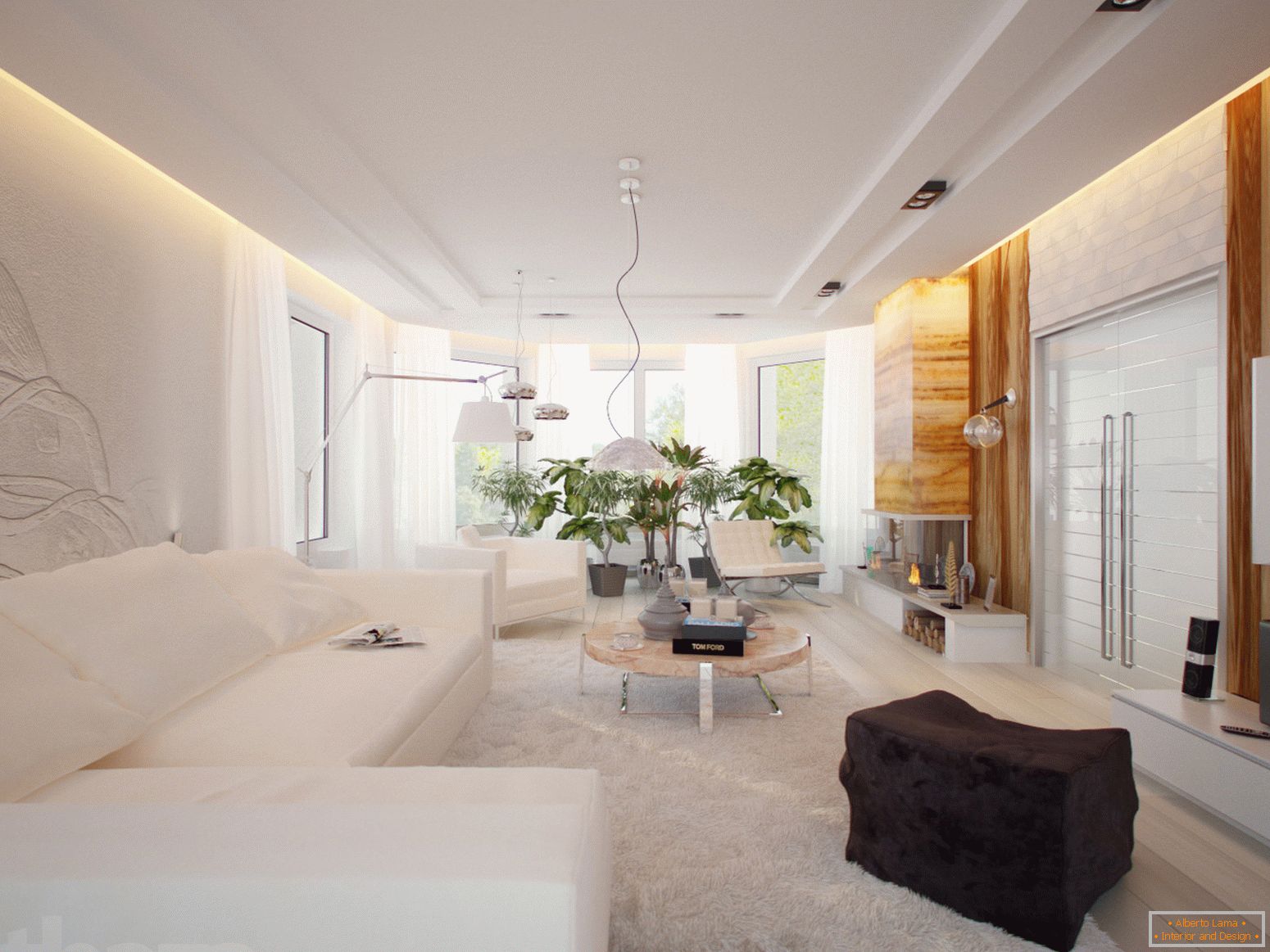 Una spaziosa e luminosa camera per gli ospiti in stile minimalista è un eccellente esempio di arredamento ben selezionato.